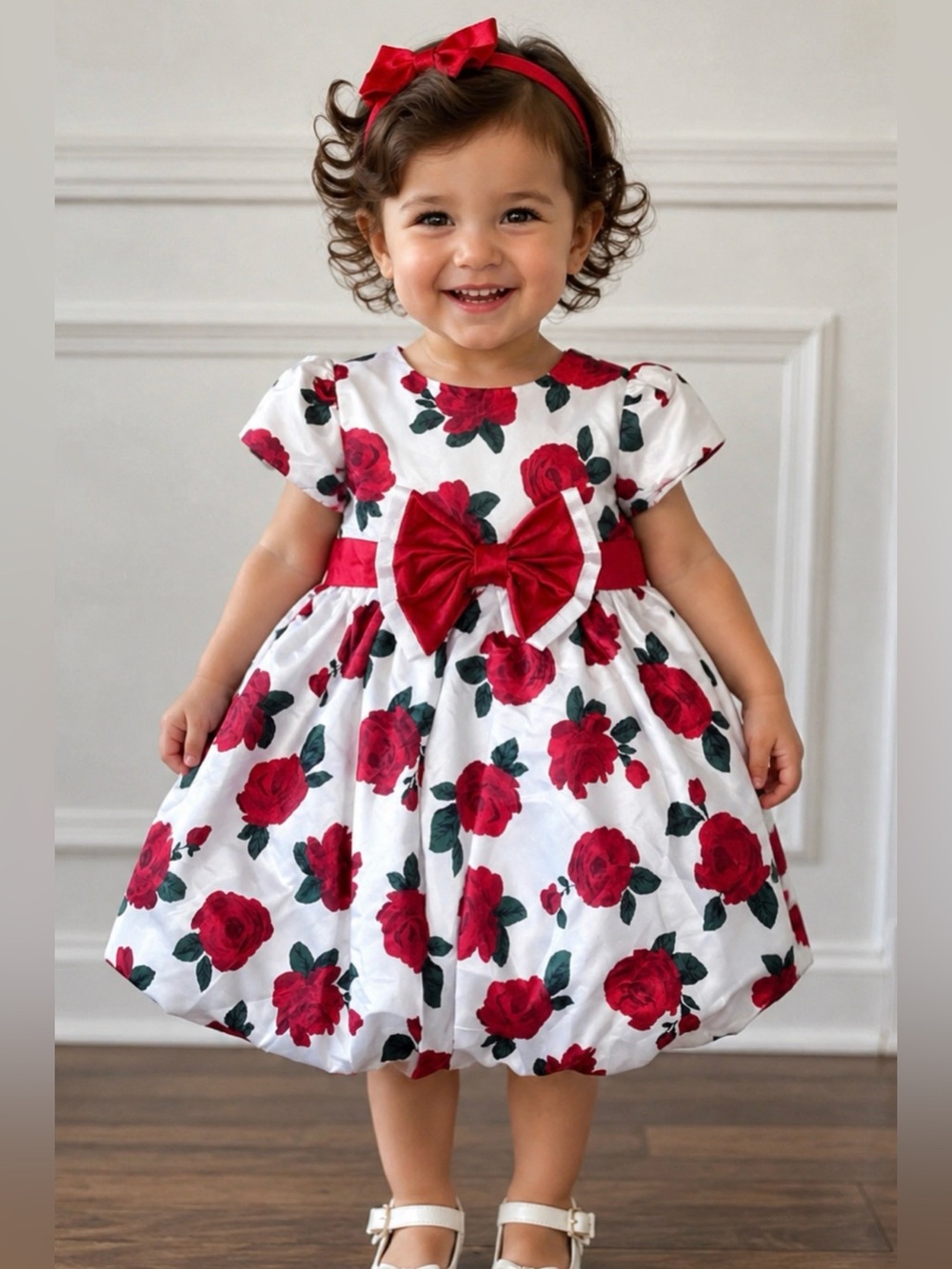 Crazy 8 Girls White Red Rose Floral Fit & Flare Party Dress Size 2 Years
